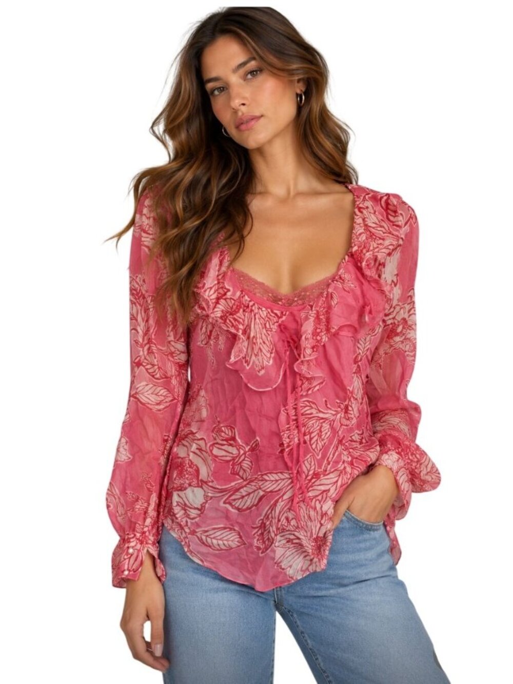 Hemant and Nandita Pink Floral Top with Cami NWT- Size XS